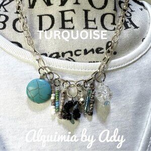 HandmadeTurquoise Oracle Companion Necklace — Gold Chain, Charms & Beaded Layers